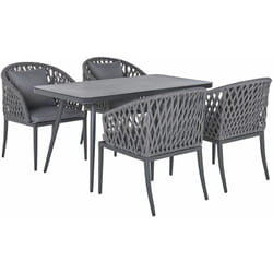 Moderno Set da Pranzo da Giardino Sedie In Corda e Piano in Vetro Grigio Lipari