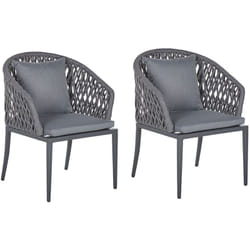 Set di 2 Sedie da Giardino Esterno in Alluminio Grigio con Cuscini Lipari