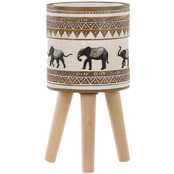 Beliani - Vaso per Fiori Rialzato con Motivo ad Elefanti Beige e Marrone Kottes