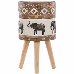 Vaso per fiori rialzato con motivo africano. Questo vaso di fiori di chiara ispirazione boho, interamente realizzato a mano c ...
