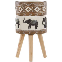 Beliani - Vaso per Fiori Rialzato con Motivo ad Elefanti Beige e Marrone ⌀ 30 cm Achilio
