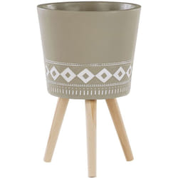 Vaso per Fiori Scandinavo in Ceramica Grigio Talpa con Gambe in Legno ⌀ 41 cm Arta