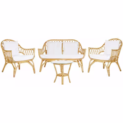 Lounge set in rattan naturale con tavolino. Questo set artigianale, realizzato in rattan di alta qualità, oltre che perfetto  ...