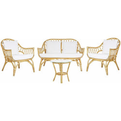 Set da Giardino in Rattan Sintetico con 2 Poltrone, Divano e 1 Tavolino Beige Sibari