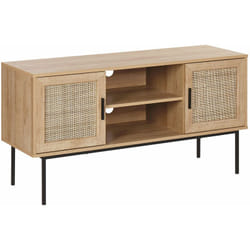 Beliani - Mobile Porta tv a 2 Ante in Rattan e Gambe in Metallo 120 x 63 cm Legno Chiaro Pasco