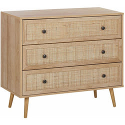 Credenza Moderna a 3 Cassetti con Fronte in Vimini 90 x 79 cm legno Chiaro Ponca