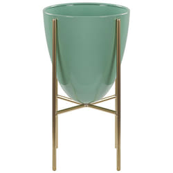 Beliani - Vaso per Fiori Moderno con Piedistallo 16 x 16 x 31 cm in Metallo Verde Lefki