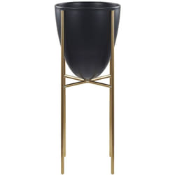 Beliani - Vaso per Fiori Moderno con Piedistallo 16 x 16 x 31 cm in Metallo Nero Lefki