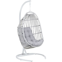 Beliani - Poltrona Sospesa con Piedistallo in Rattan Grigio Chiaro Stile Boho Moderno Sesia