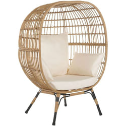 Poltrona da Giardino Boho in Rattan Naturale con Cuscini a Forma di Uovo Beige Veroli