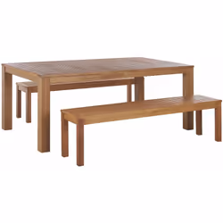 Set di tavolo e panche da pranzo in elegante legno d'eucalipto. Goditi ogni istante in famiglia o con gli amici con questo se ...