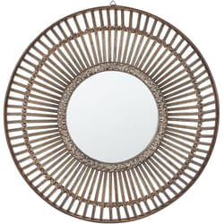 Beliani - Specchio Rotondo Decorativo in Legno Scuro Stile Boho ø 66 cm Blasito