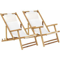 Set di 2 Sdraio Pieghevoli in Legno di Bambù con Telo Bianco Sporco Atrani