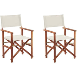 Set di 2 Sedie da Regista in Legno Scuro di Acacia e Bianco Sporco Pieghevoli Cine