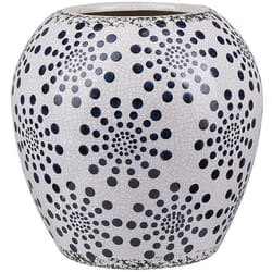 Beliani - Vaso per fiori effetto invecchiato con motivo retrò in gres porcellanato bianco blu Miletos