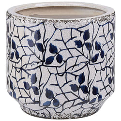 Beliani - Vaso per fiori decorativo in gres porcellanato bianco e blu con motivo floreale impermeabile Myos