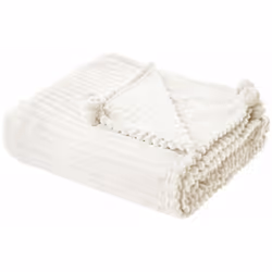 Morbida coperta a coste con pompon. Morbida e accogliente, questa meravigliosa coperta è uno splendido accessorio che aggiung ...