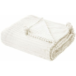 Beliani - Morbido Plaid con Finitura a Coste e Bordi con Pompon 150 x 200 cm Bianco Kaweri