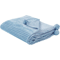Beliani - Morbido Plaid con Finitura a Coste e Bordi con Pompon 150 x 200 cm Blu Kaweri