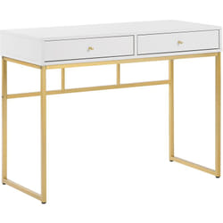 Scrivania glamour 2 cassetti base in metallo oro e bianco Home Office Daphne
