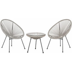 Set da Esterno Tavolino e 2 Sedie Grigio Chiaro Rattan Sintetico Moderno Acapulco
