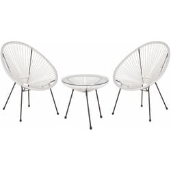 Set da Esterno Tavolino e 2 Sedie Bianco Rattan Sintetico Moderno Acapulco