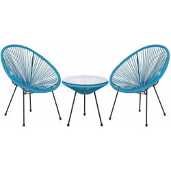 Set da Esterno con Tavolino e 2 Sedie Blu in Rattan Sintetico Moderno Acapulco