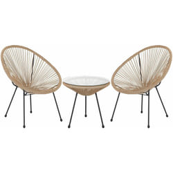 Set 2 Sedie e Tavolino da Esterno Simil Rattan Beige Stile Spaghetti Acapulco