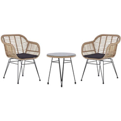Set da Esterno 3 Pezzi Sedie Metallo e Poli Rattan Tavolo Piano in Vetro Tropea ii