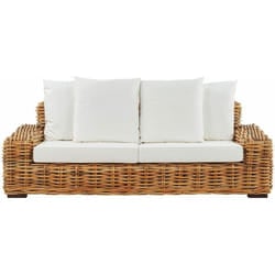 Divano Boho da Giardino a 3 Posti in Rattan Naturale con Cuscini Forli