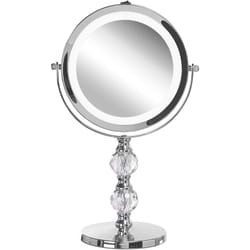 Beliani - Specchio da tavolo double face per trucco a led metallo argento ø 13 cm 1x / 5x Claira