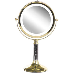 Beliani - Specchio da tavolo double face per trucco a led metallo oro ø 13 cm 1x / 5x Baixas