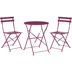 Set da Esterno 3 pezzi Tavolino e 2 Sedile Pieghevoli in Metallo Bordeaux Fiori