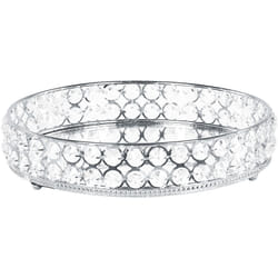 Decorativo vassoio a specchio rotondo vetro metallo argento