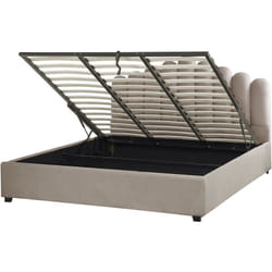 Letto contenitore in velluto 180 x 200 cm con testata alta a conchiglia beige Vincennes