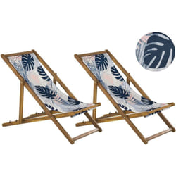 Set di 2 Sedie Sdraio da Giardino in Legno d'acacia Naturale chiaro foglie tropicali blu Anzio