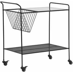 Carrello da cucina con piano in vetro temperato e ruote in metallo nero Alamo