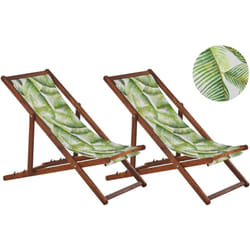Set di 2 Sedie Sdraio da Giardino in Legno d'acacia Naturale scuro foglie di palma verde Anzio