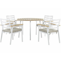Set da Pranzo all'Aperto Tavolo Rotondo e 4 Sedie in Alluminio Bianco Cavoli