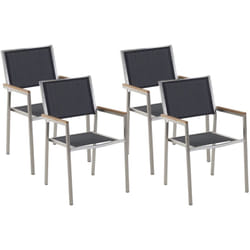 Set di 4 Sedie da Gardino in Tessuto Nero e Gambe in Acciaio Inox Grosseto