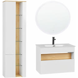 Beliani - Set di 3 mobili da bagno lavandino armadio pensile alto e specchio led Bianco Figueres
