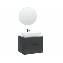 Set di mobili da bagno con lavabo e specchio led rotondo grigio Manzon