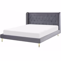 Moderno letto matrimoniale imbottito con testiera capitonné. Porta il lusso in camera da letto con questo letto con rete a do ...