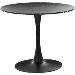 Tavolo da Pranzo Tondo 90 cm effetto marmo nero Base in Metallo nero per Cucina 4 Posti Boca