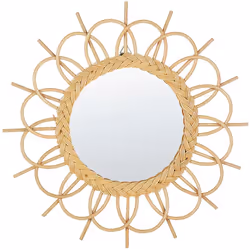 Moderno specchio a raggiera con cornice in rattan. Rinnola lo stile del tuo salotto con questo splendido specchio da parete t ...