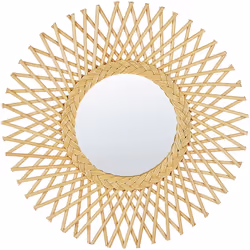Moderno specchio a raggiera con cornice in rattan. Rendi unico il salotto, camera da letto o corridoio con questo splendido s ...