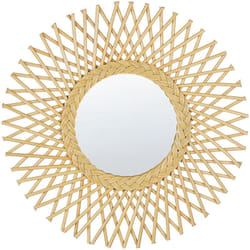 Beliani - Specchio da parete rotondo moderno con cornice in rattan ø 60 cm chiaro Tagolu