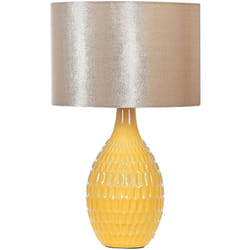 Beliani - Lampada da tavolo in ceramica gialla paralume in tessuto dorato 52 cm comodino classico Haddas