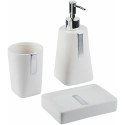 Set di 3 Accessori Bagno in Ceramica beige dispenser sapone porta sapone portaspazzolini Sonana