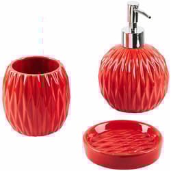 Set di 3 Accessori Bagno in Ceramica rossa dispenser sapone porta sapone portaspazzolini Belem